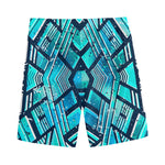 Turquoise Ethnic Aztec Trippy Print Men's Sports Shorts