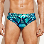 Turquoise Ethnic Aztec Trippy Print Men's Swim Briefs