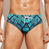 Turquoise Ethnic Aztec Trippy Print Men's Swim Briefs