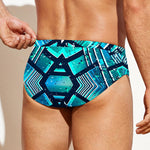 Turquoise Ethnic Aztec Trippy Print Men's Swim Briefs