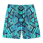 Turquoise Ethnic Aztec Trippy Print Men's Swim Trunks