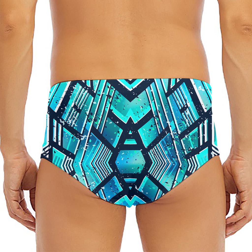 Turquoise Ethnic Aztec Trippy Print Men's Triangle Swim Briefs