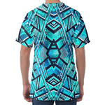 Turquoise Ethnic Aztec Trippy Print Men's Velvet T-Shirt
