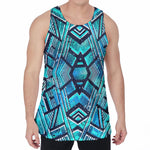 Turquoise Ethnic Aztec Trippy Print Men's Velvet Tank Top