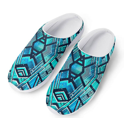 Turquoise Ethnic Aztec Trippy Print Mesh Casual Shoes