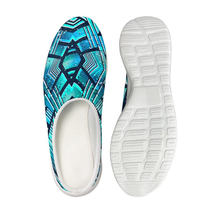 Turquoise Ethnic Aztec Trippy Print Mesh Casual Shoes