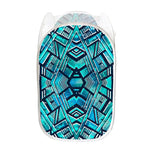 Turquoise Ethnic Aztec Trippy Print Mesh Laundry Hamper
