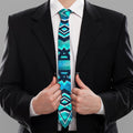 Turquoise Ethnic Aztec Trippy Print Necktie