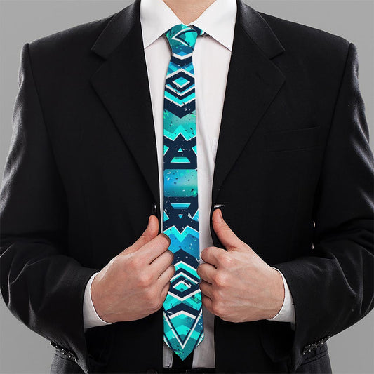 Turquoise Ethnic Aztec Trippy Print Necktie