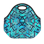 Turquoise Ethnic Aztec Trippy Print Neoprene Lunch Bag