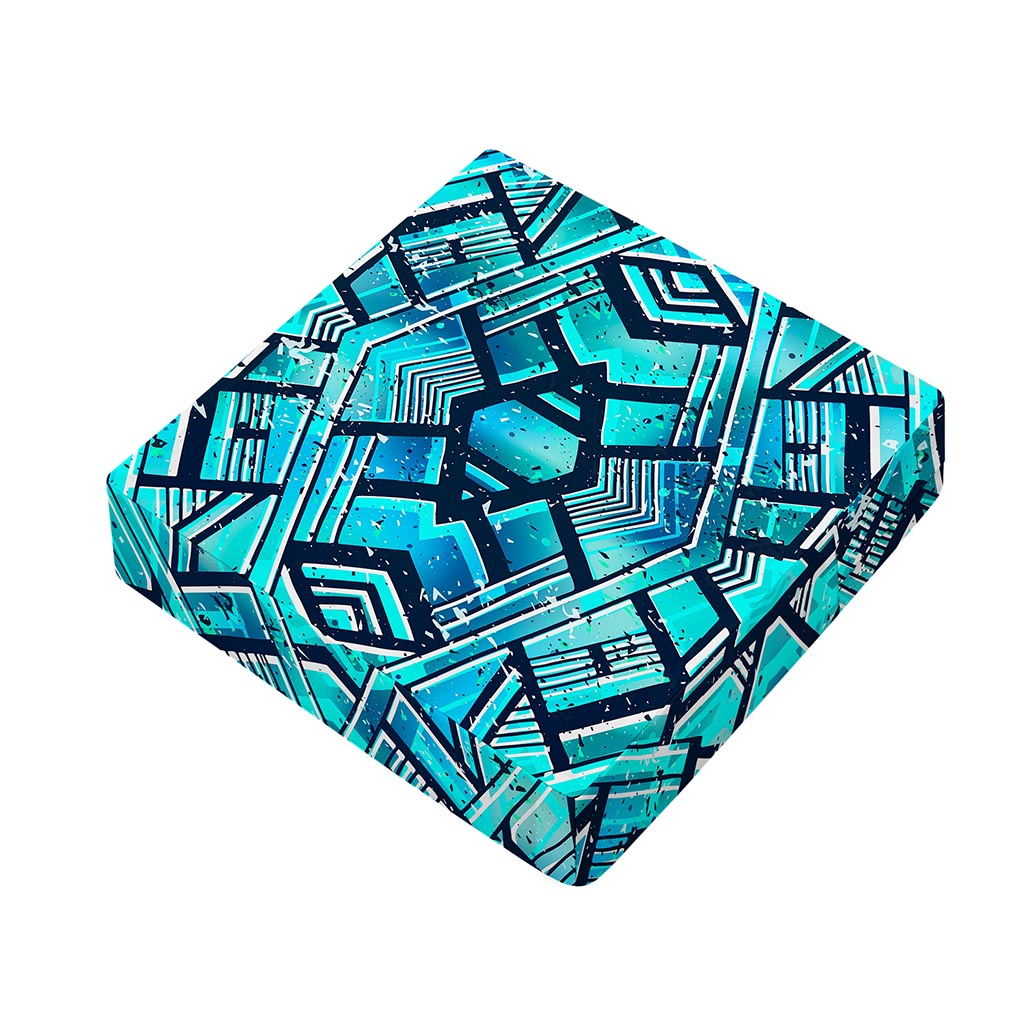 Turquoise Ethnic Aztec Trippy Print Outdoor Seat Cushion Cover