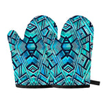 Turquoise Ethnic Aztec Trippy Print Oven Mitts