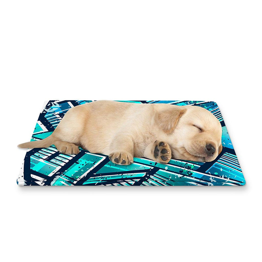 Turquoise Ethnic Aztec Trippy Print Pet Cooling Mat Cover
