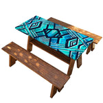 Turquoise Ethnic Aztec Trippy Print Picnic Table Cover