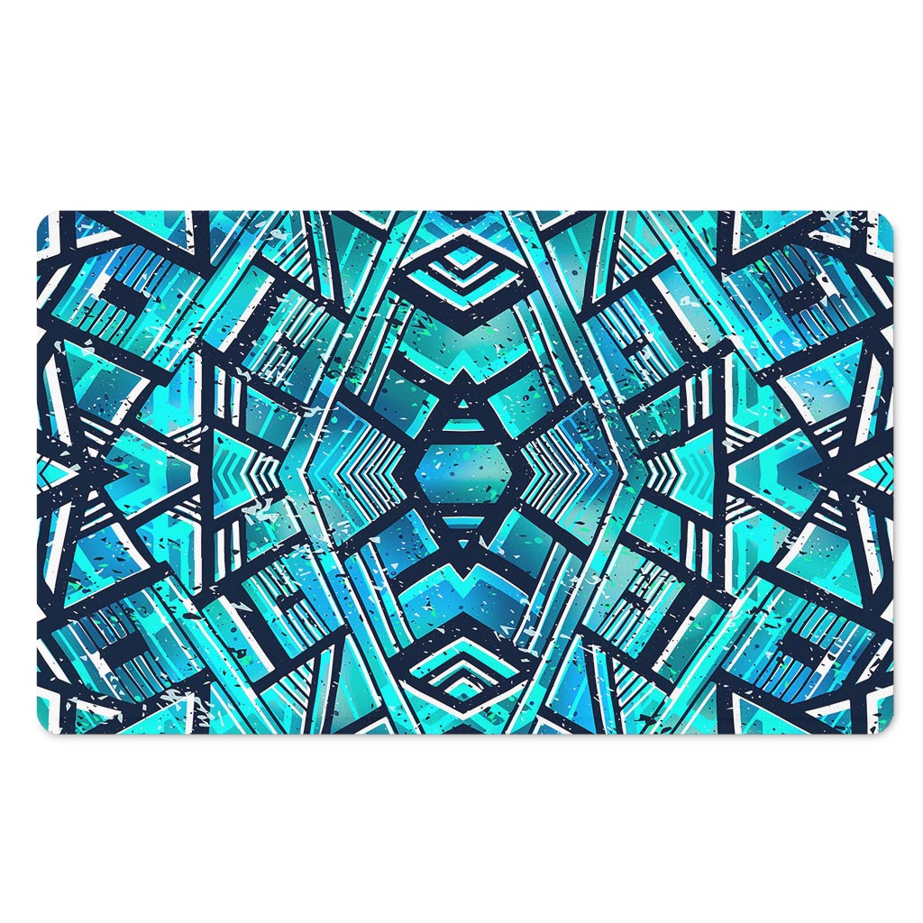 Turquoise Ethnic Aztec Trippy Print Polyester Doormat