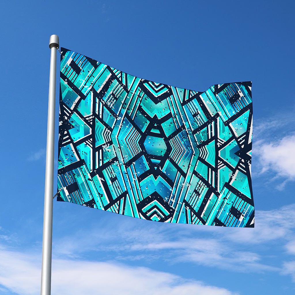 Turquoise Ethnic Aztec Trippy Print Polyester Flag