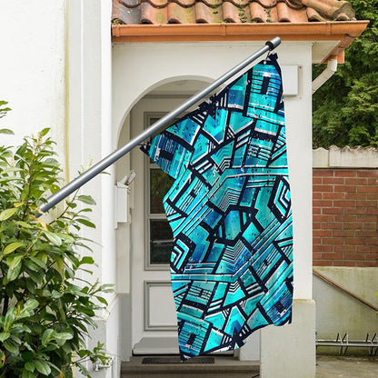 Turquoise Ethnic Aztec Trippy Print Polyester Flag