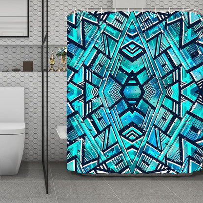 Turquoise Ethnic Aztec Trippy Print Polyester Shower Curtain