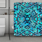 Turquoise Ethnic Aztec Trippy Print Polyester Shower Curtain
