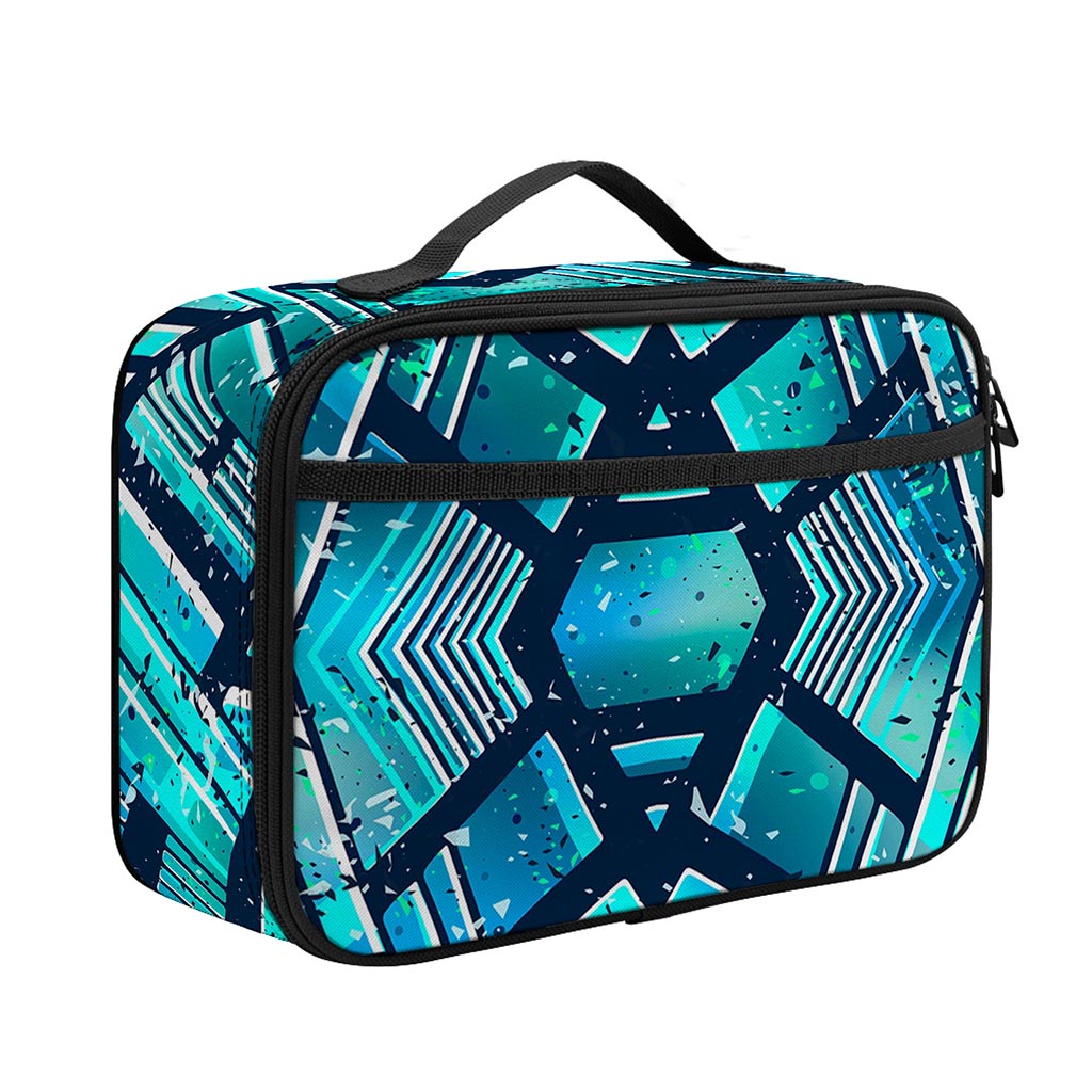 Turquoise Ethnic Aztec Trippy Print Portable Lunch Bag