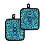 Turquoise Ethnic Aztec Trippy Print Pot Holders