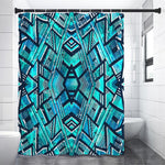 Turquoise Ethnic Aztec Trippy Print Premium Shower Curtain