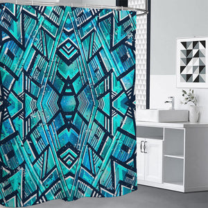 Turquoise Ethnic Aztec Trippy Print Premium Shower Curtain