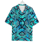 Turquoise Ethnic Aztec Trippy Print Rayon Hawaiian Shirt