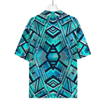 Turquoise Ethnic Aztec Trippy Print Rayon Hawaiian Shirt