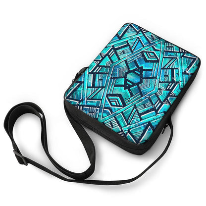 Turquoise Ethnic Aztec Trippy Print Rectangular Crossbody Bag