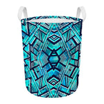 Turquoise Ethnic Aztec Trippy Print Round Laundry Basket