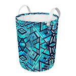 Turquoise Ethnic Aztec Trippy Print Round Laundry Basket