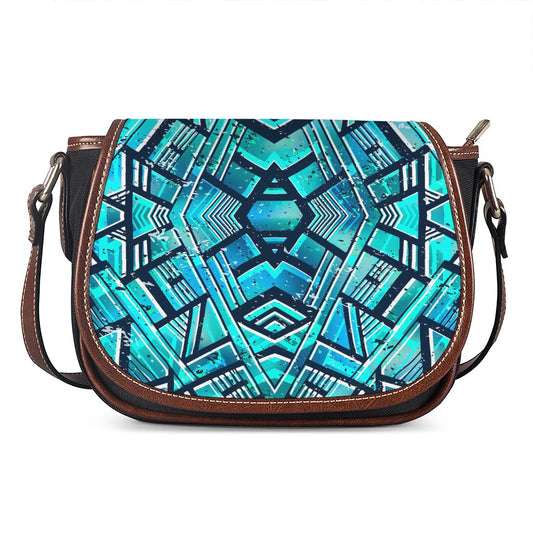 Turquoise Ethnic Aztec Trippy Print Saddle Bag