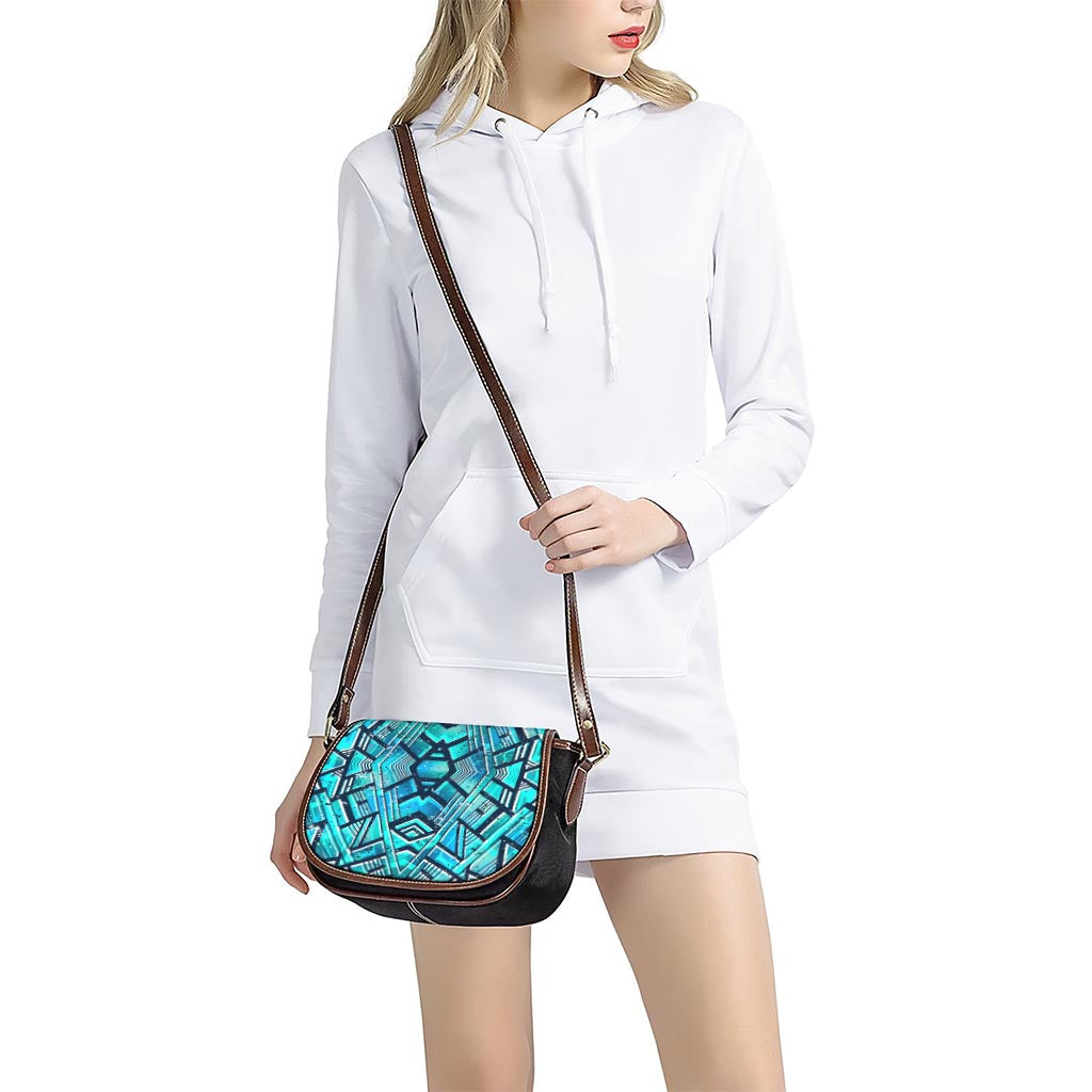 Turquoise Ethnic Aztec Trippy Print Saddle Bag
