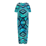 Turquoise Ethnic Aztec Trippy Print Short Sleeve Long Nightdress