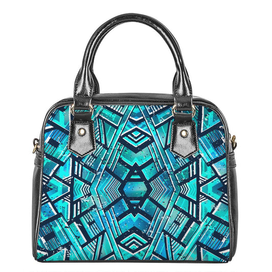 Turquoise Ethnic Aztec Trippy Print Shoulder Handbag