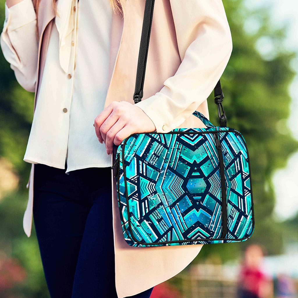 Turquoise Ethnic Aztec Trippy Print Shoulder Strap Bible Bag