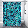Turquoise Ethnic Aztec Trippy Print Shower Curtain