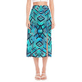 Turquoise Ethnic Aztec Trippy Print Side Slit Midi Skirt