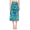 Turquoise Ethnic Aztec Trippy Print Side Slit Midi Skirt