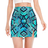 Turquoise Ethnic Aztec Trippy Print Side Slit Mini Skirt