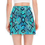 Turquoise Ethnic Aztec Trippy Print Side Slit Mini Skirt