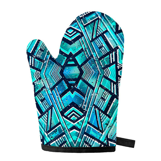 Turquoise Ethnic Aztec Trippy Print Single Oven Mitt