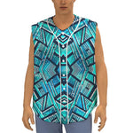 Turquoise Ethnic Aztec Trippy Print Sleeveless Baseball Jersey