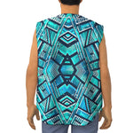 Turquoise Ethnic Aztec Trippy Print Sleeveless Baseball Jersey