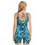 Turquoise Ethnic Aztec Trippy Print Sleeveless One Piece Swimsuit