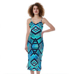Turquoise Ethnic Aztec Trippy Print Slim Fit Midi Cami Dress