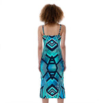 Turquoise Ethnic Aztec Trippy Print Slim Fit Midi Cami Dress