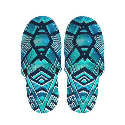 Turquoise Ethnic Aztec Trippy Print Slippers