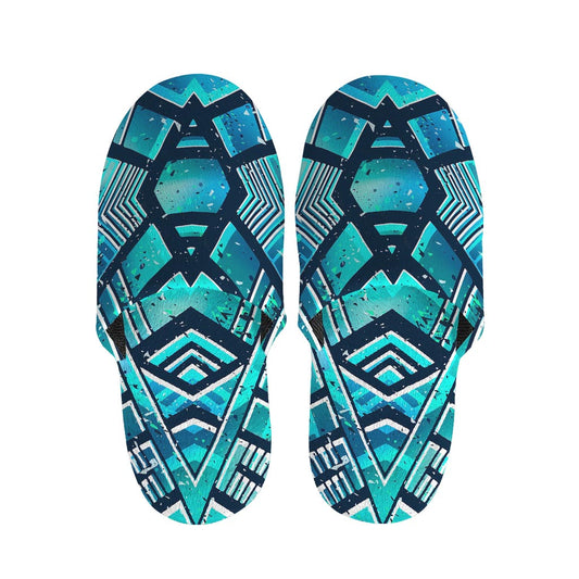 Turquoise Ethnic Aztec Trippy Print Slippers